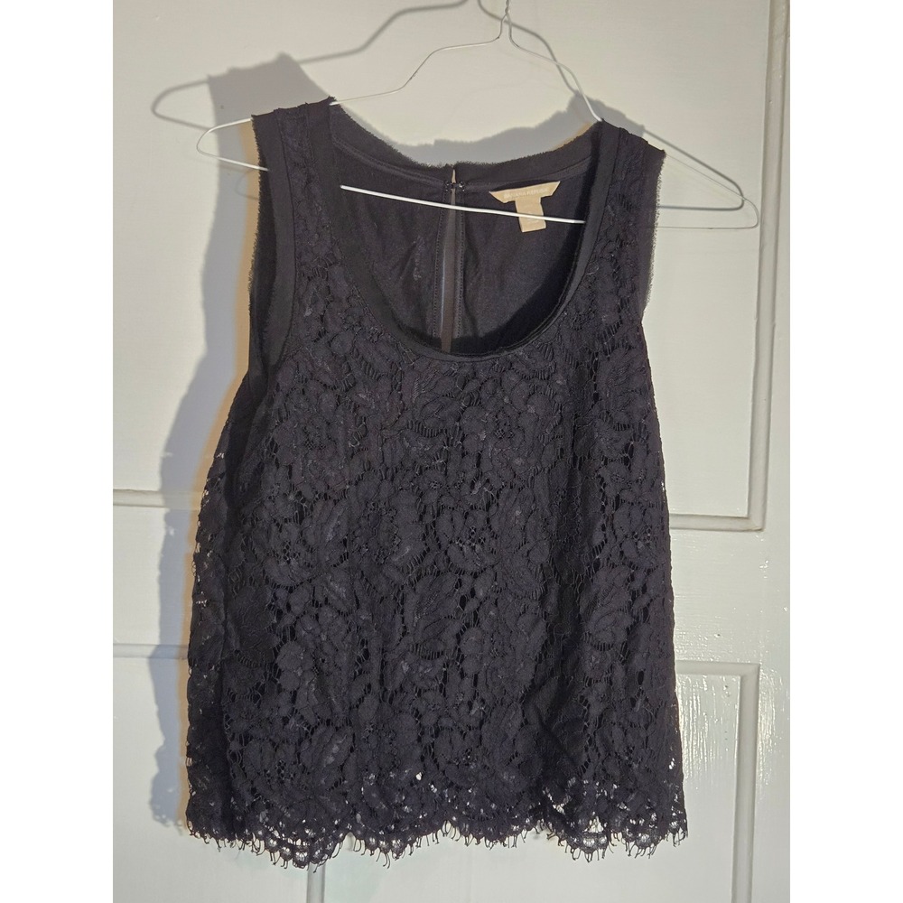 Banana Republic Womens Black Floral Lace Sleeveless Shell Top‎ Small Petite SP